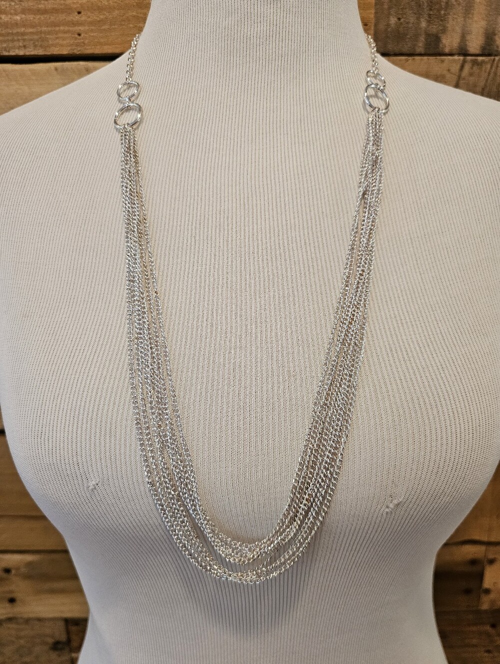 Silvertone Multi-Strand Layered Chain Necklace
